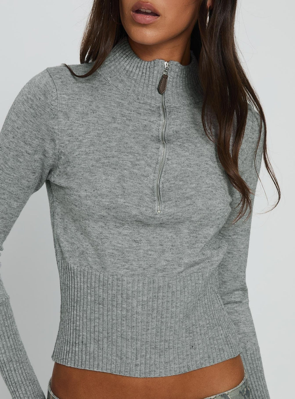Set Adrift Zip Up Knit Sweater Grey