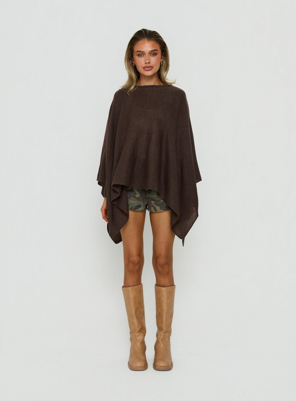 Elvidia Batwing Knit Sweater Brown