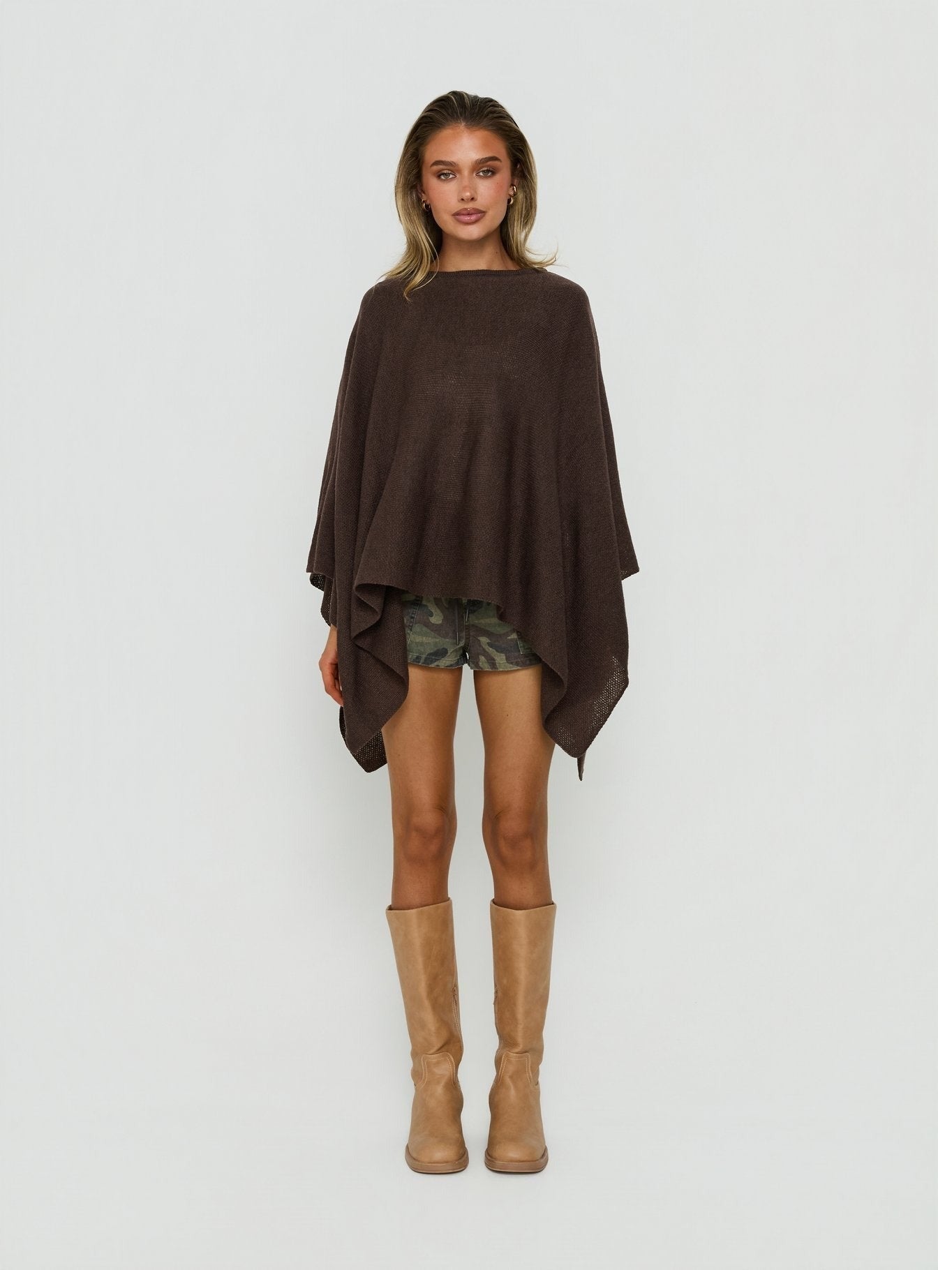 Elvidia Batwing Knit Sweater Brown