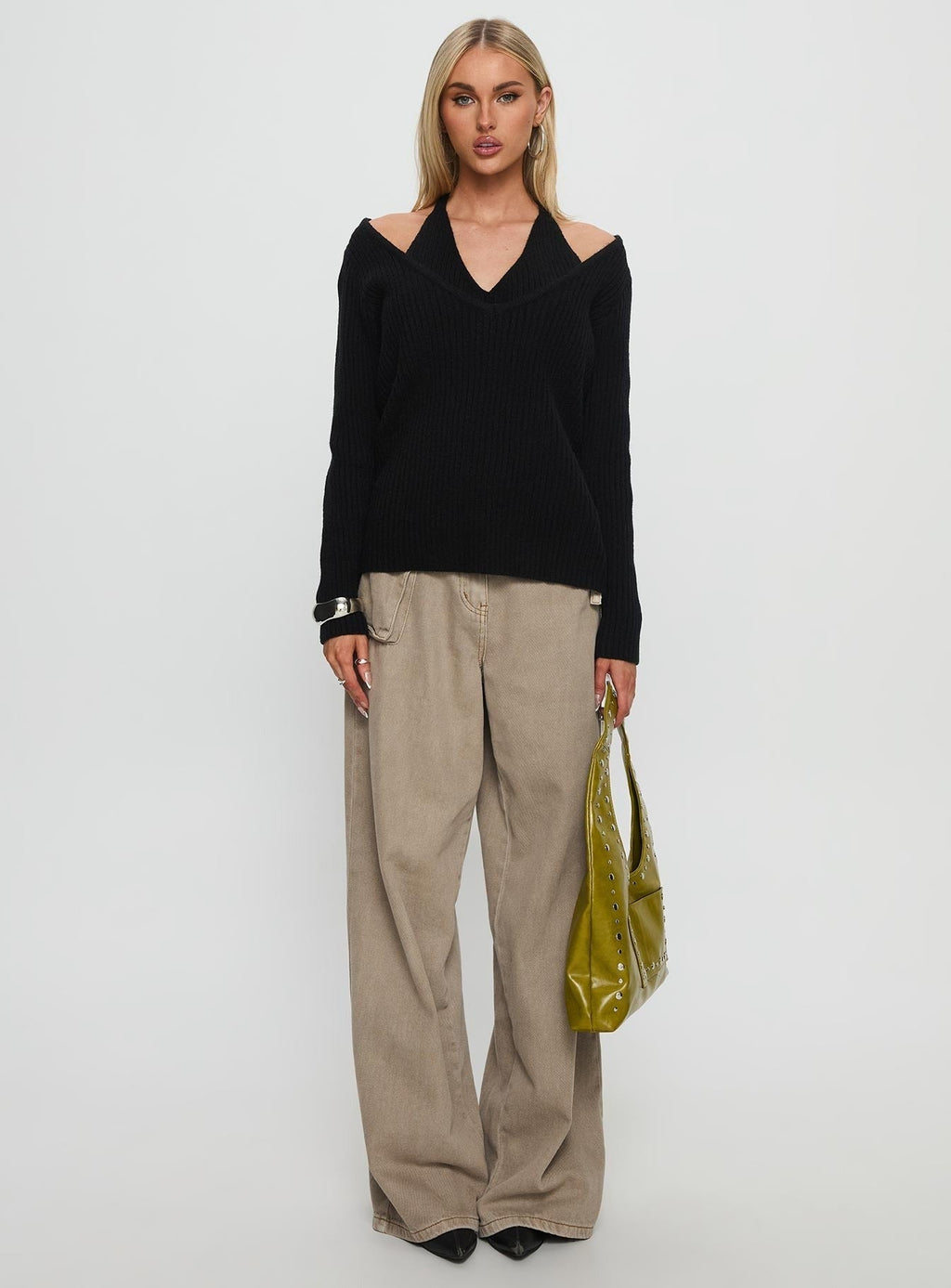 Sensibility Halter Detail Knit Sweater Black