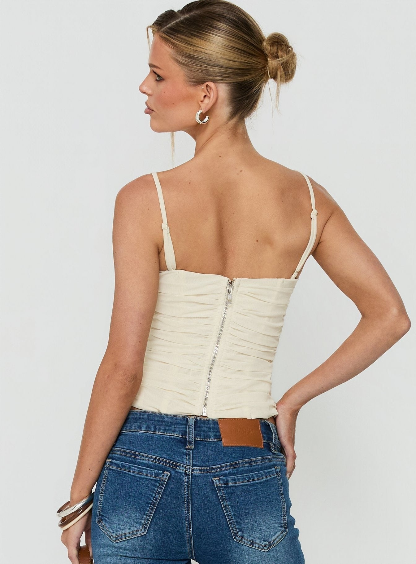 Missimo Ruched Mesh Corset Top Cream
