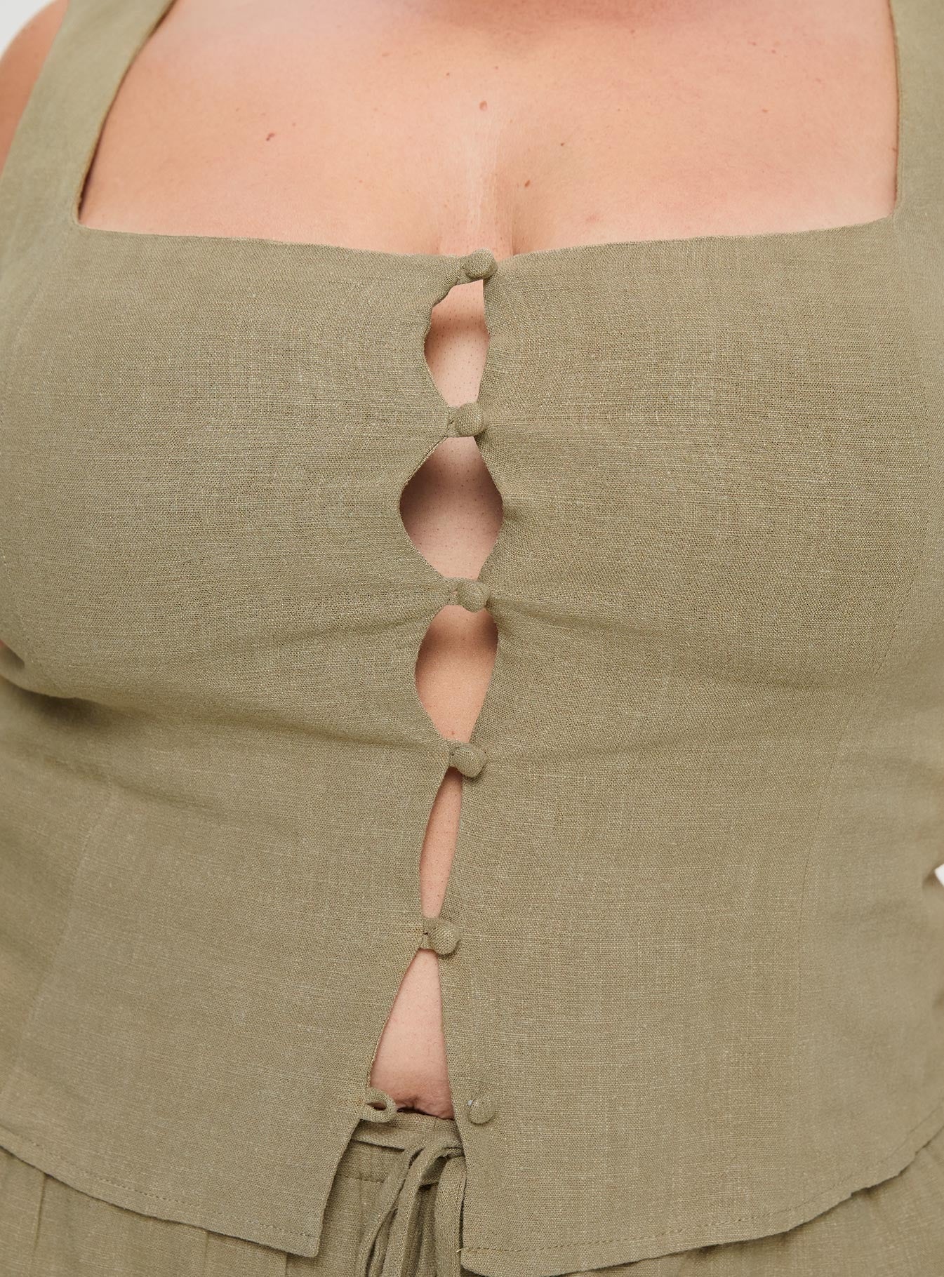 Zenda Linen Blend Top Olive Curve