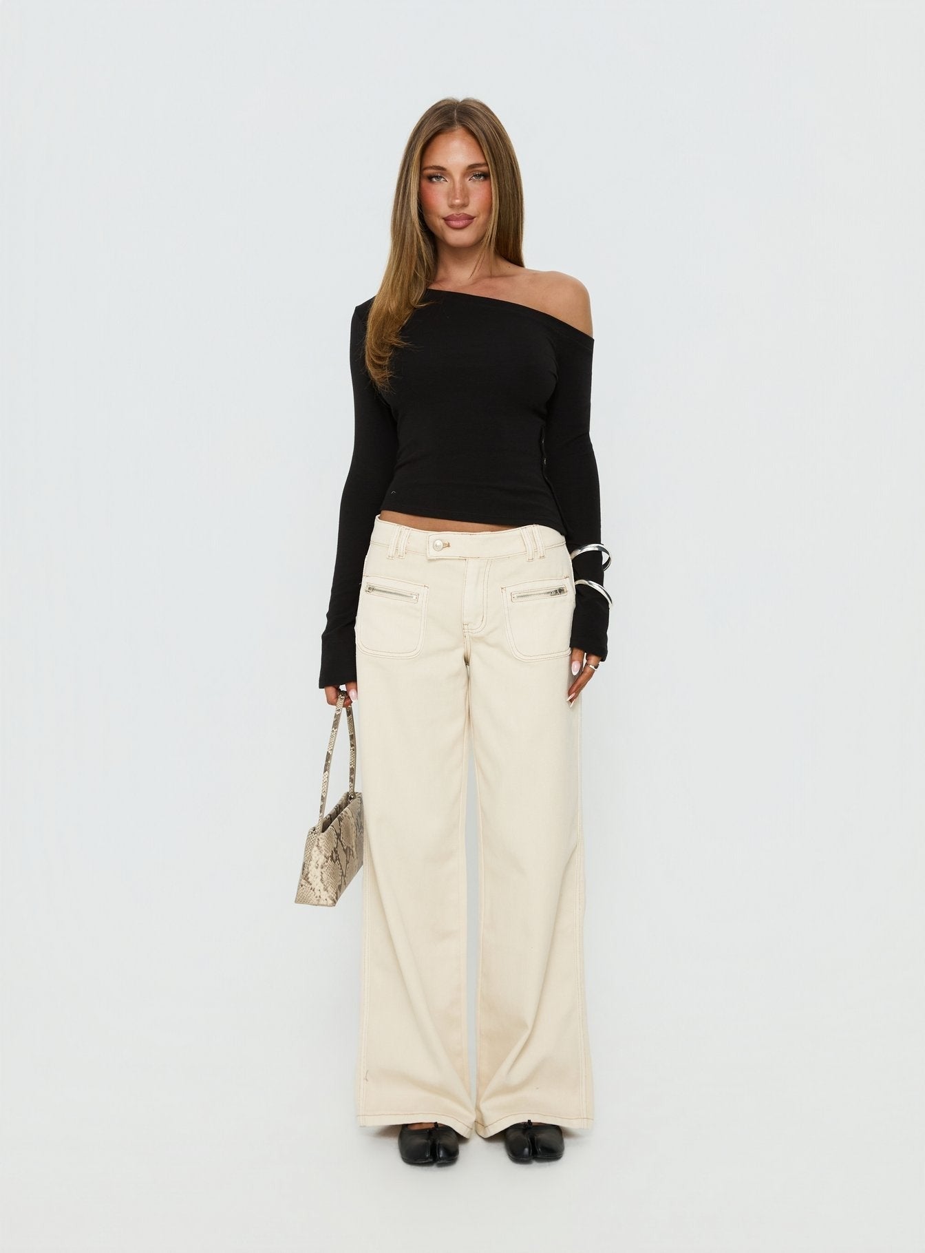 Think of Me Long Sleeve One Shoulder Top Black