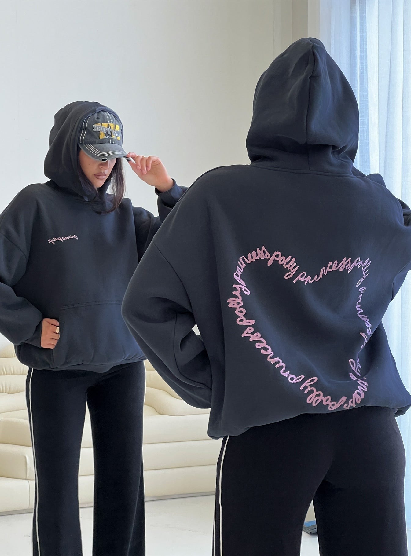 Princess Polly Love Letter Graphic Hoodie Slate Grey