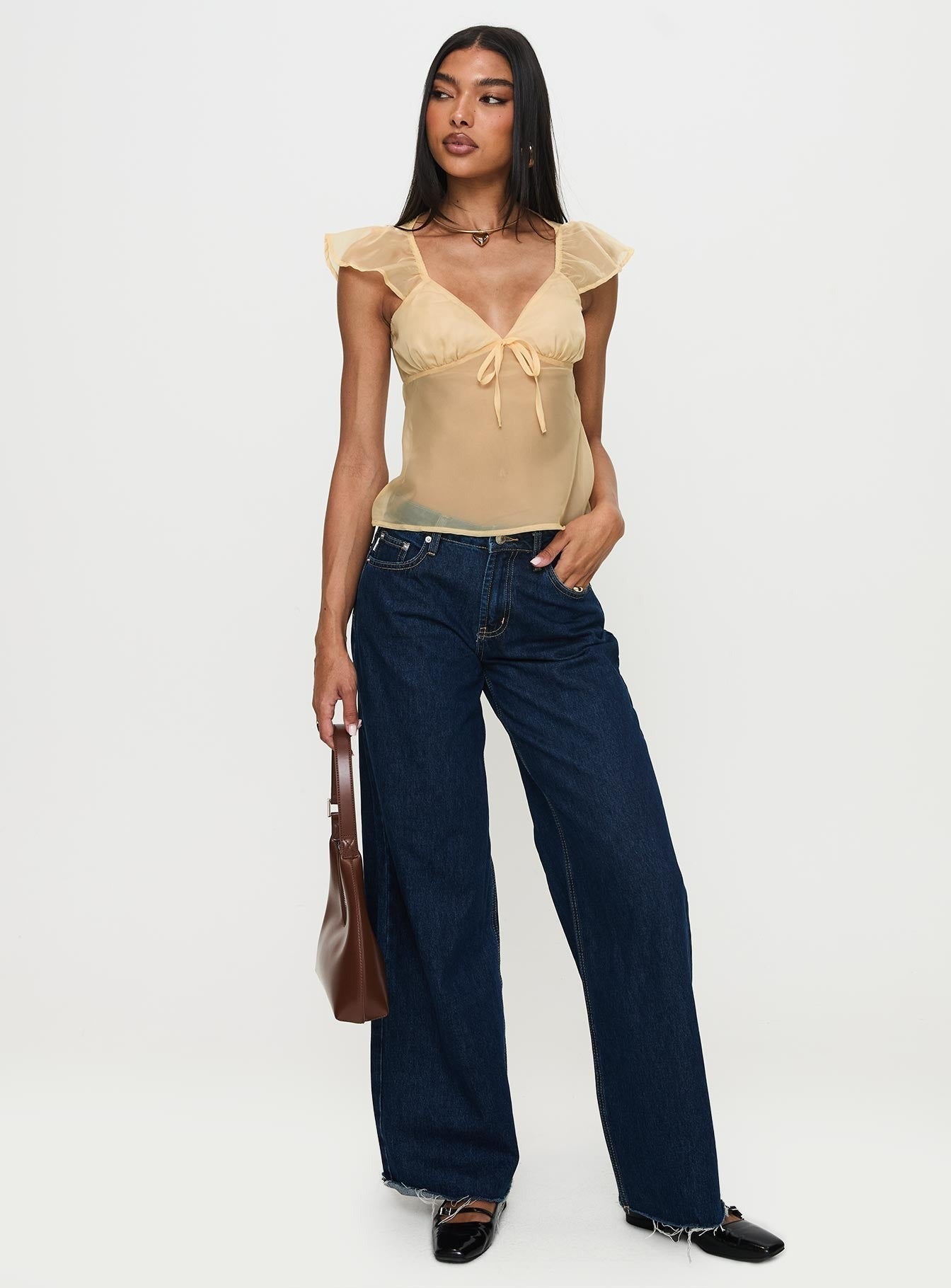 Keysia Cap Sleeve Sheer Top Apricot