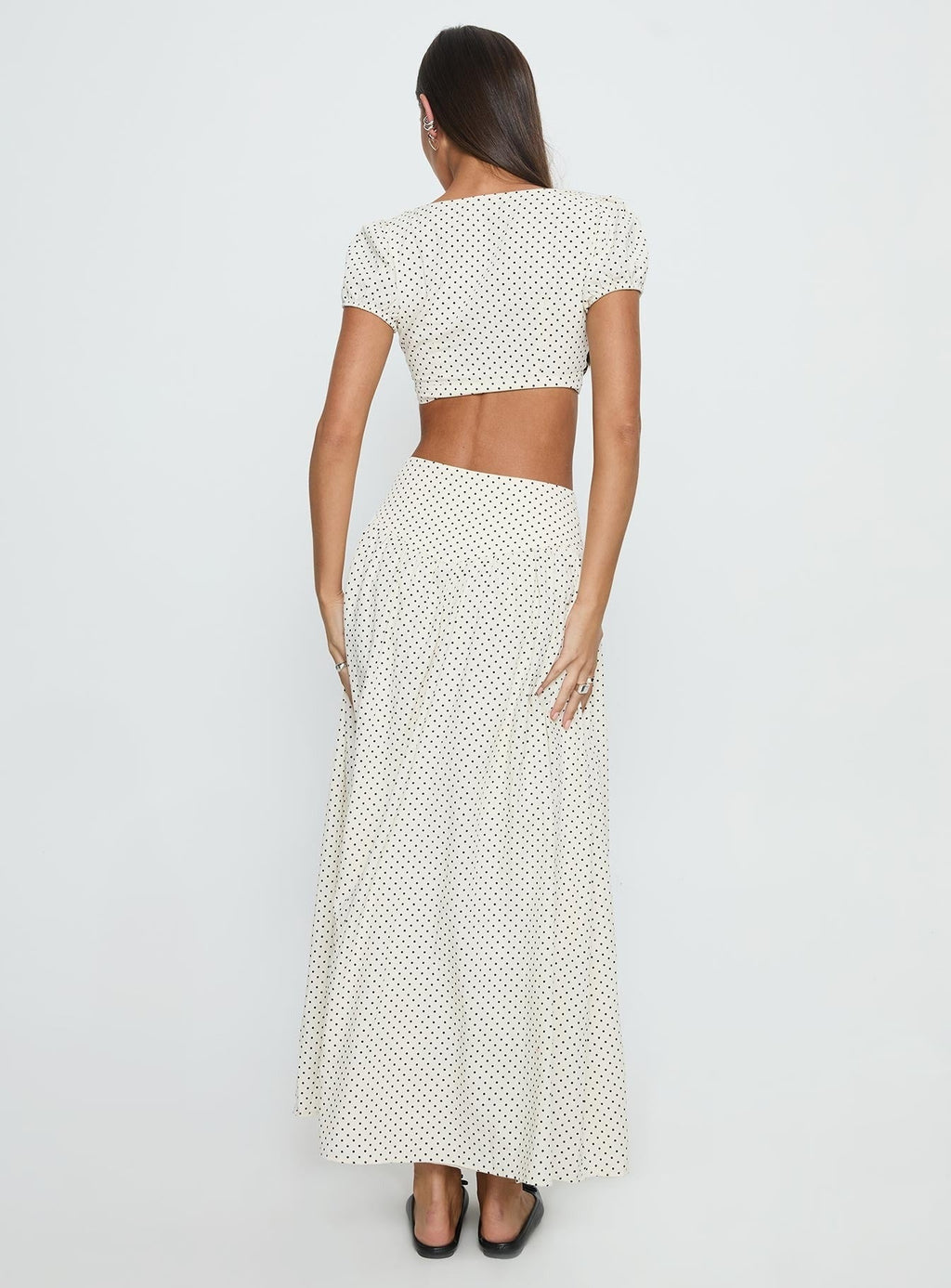 Alletta Drop Waist Maxi Skirt Cream Polka Dot