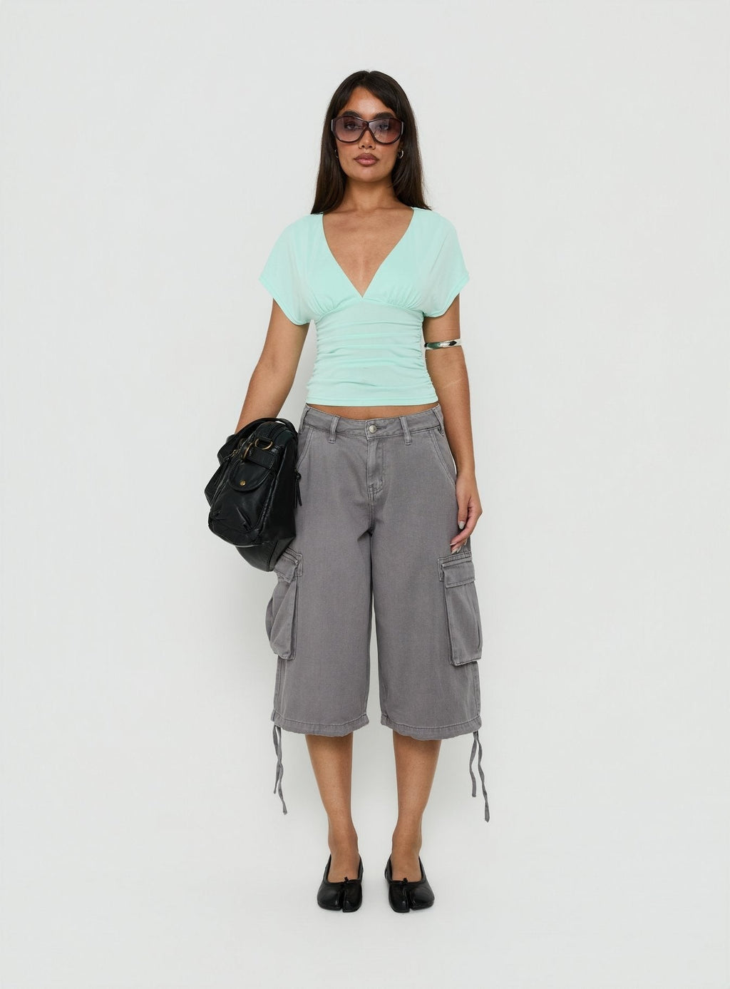 Mattey Cinched V Neck Top Turquoise