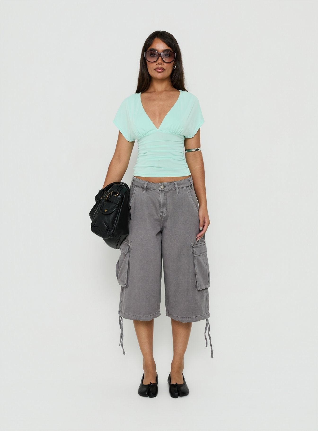 Mattey Cinched V Neck Top Turquoise