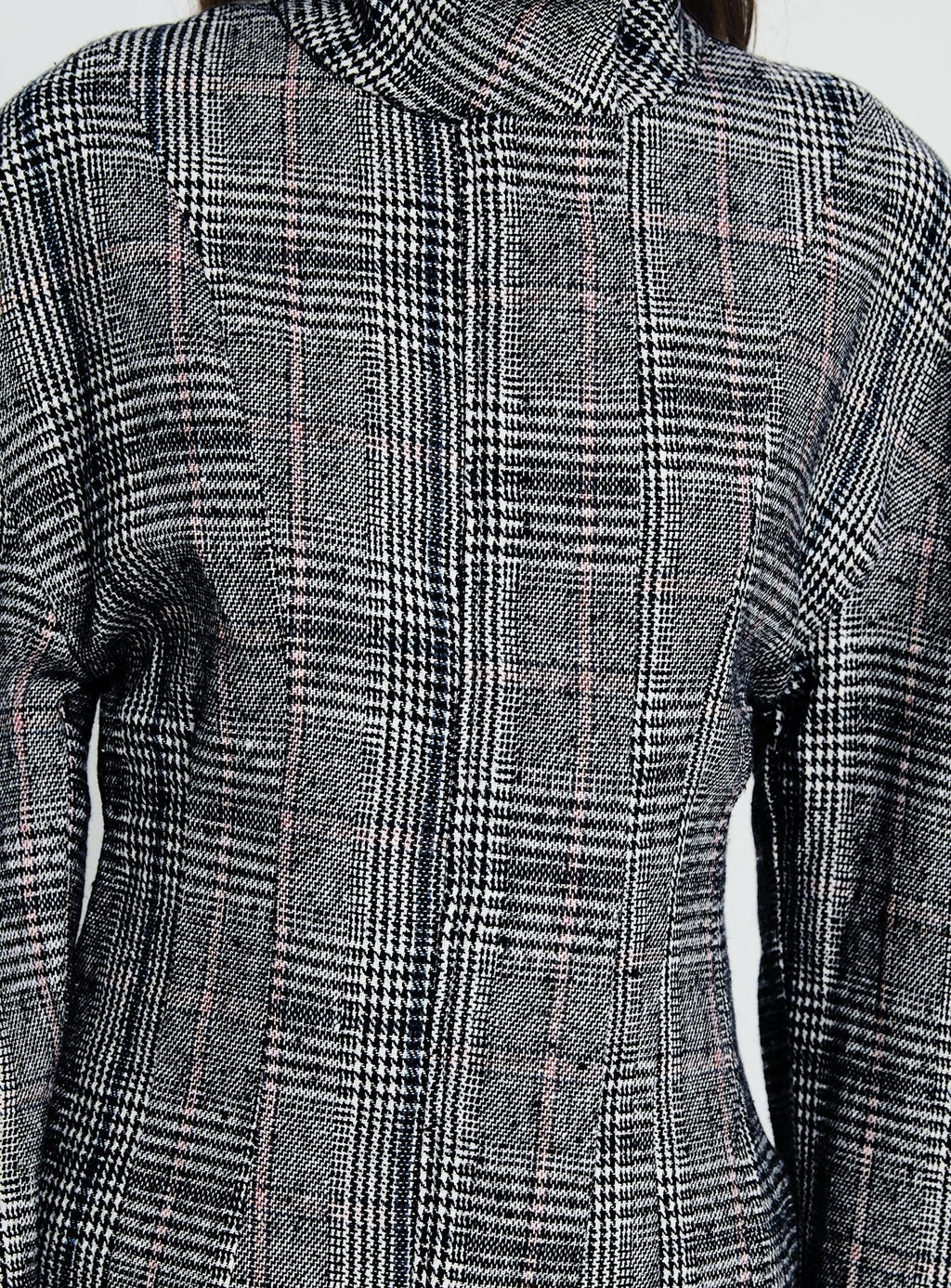 Cathrine Cinched High Neck Jacket Grey Plaid