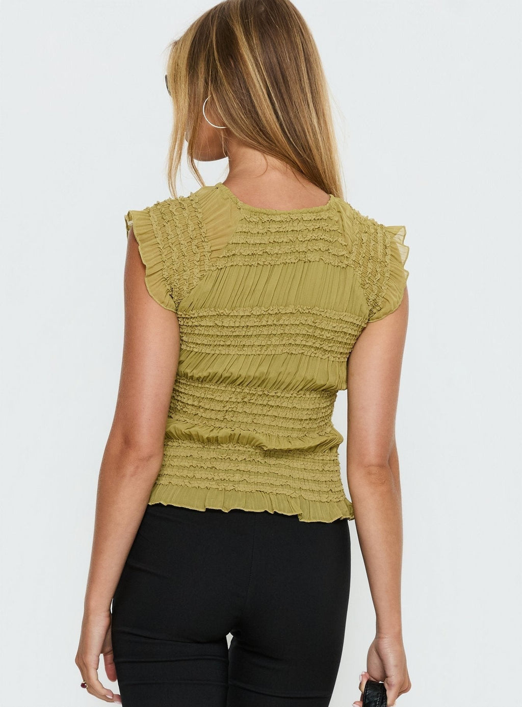 Talyn Cap Sleeve Frill Top Olive