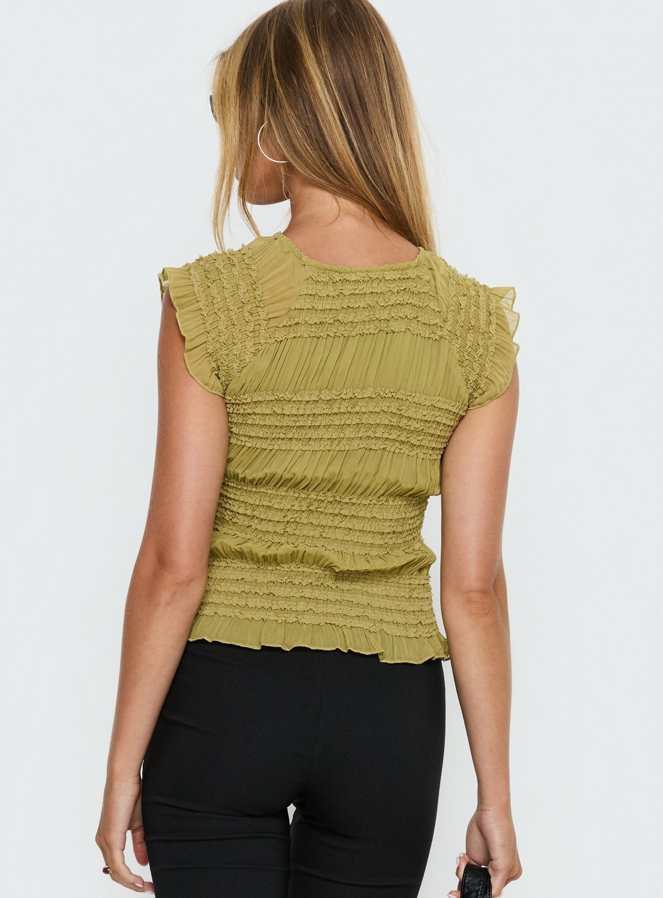 Talyn Cap Sleeve Frill Top Olive