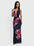 Tigress Halter Maxi Dress Navy Floral