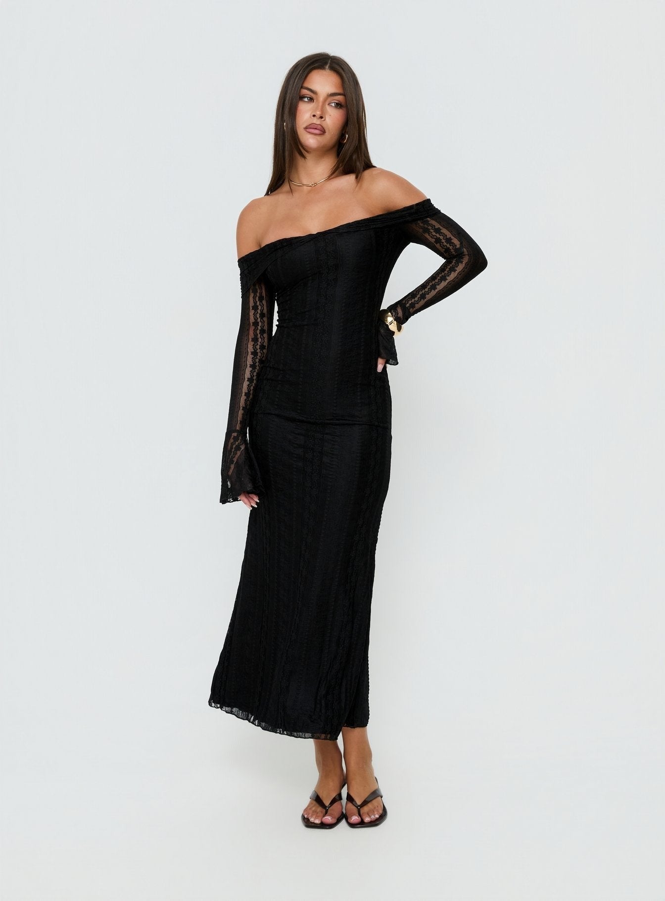 Perdita Long Sleeve Lace Maxi Dress Black