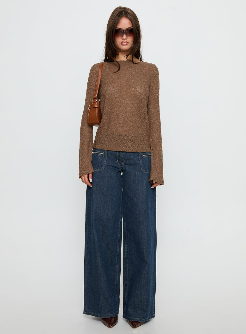 Unwritten Mid Rise Wide Leg Jeans Dark Blue Wash
