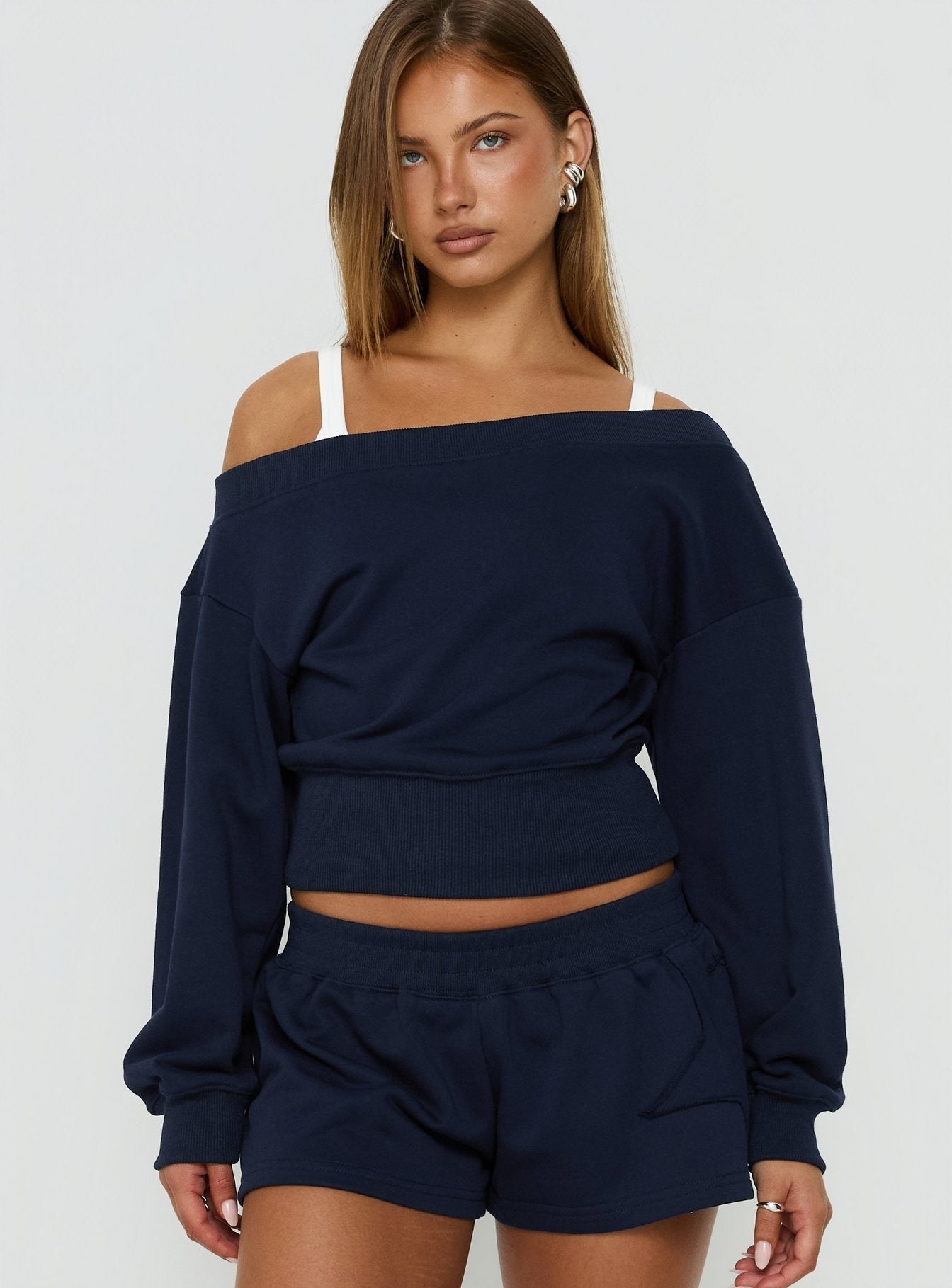 Kohdie Off Shoulder Fleece Jumper Navy
