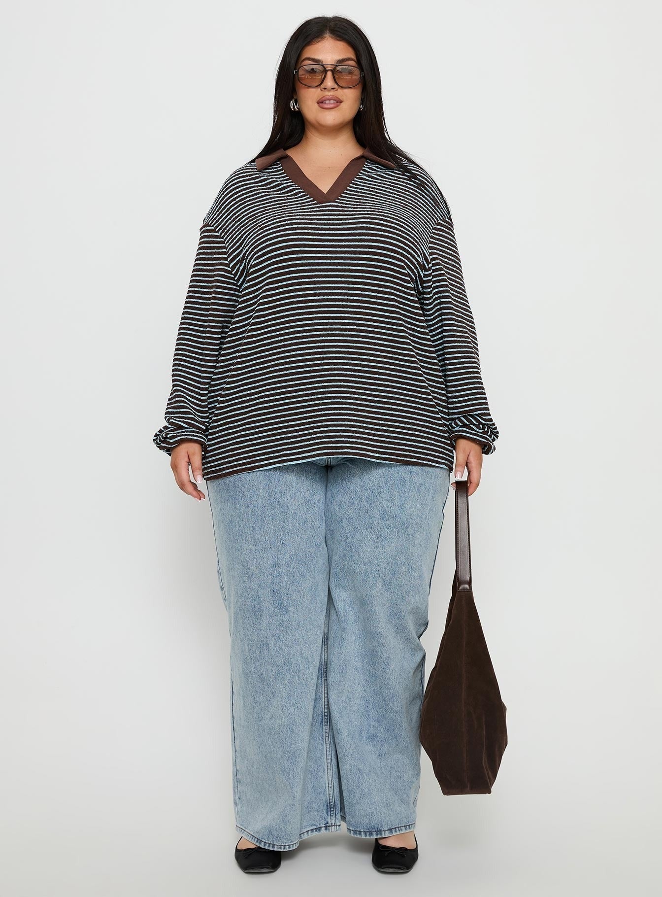 Rigbys Collared Jumper Brown / Blue Stripe Curve