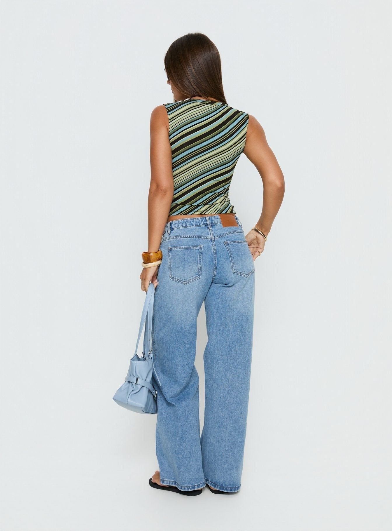 Ramos Low Rise Wide Leg Denim Jeans Bright Blue Wash