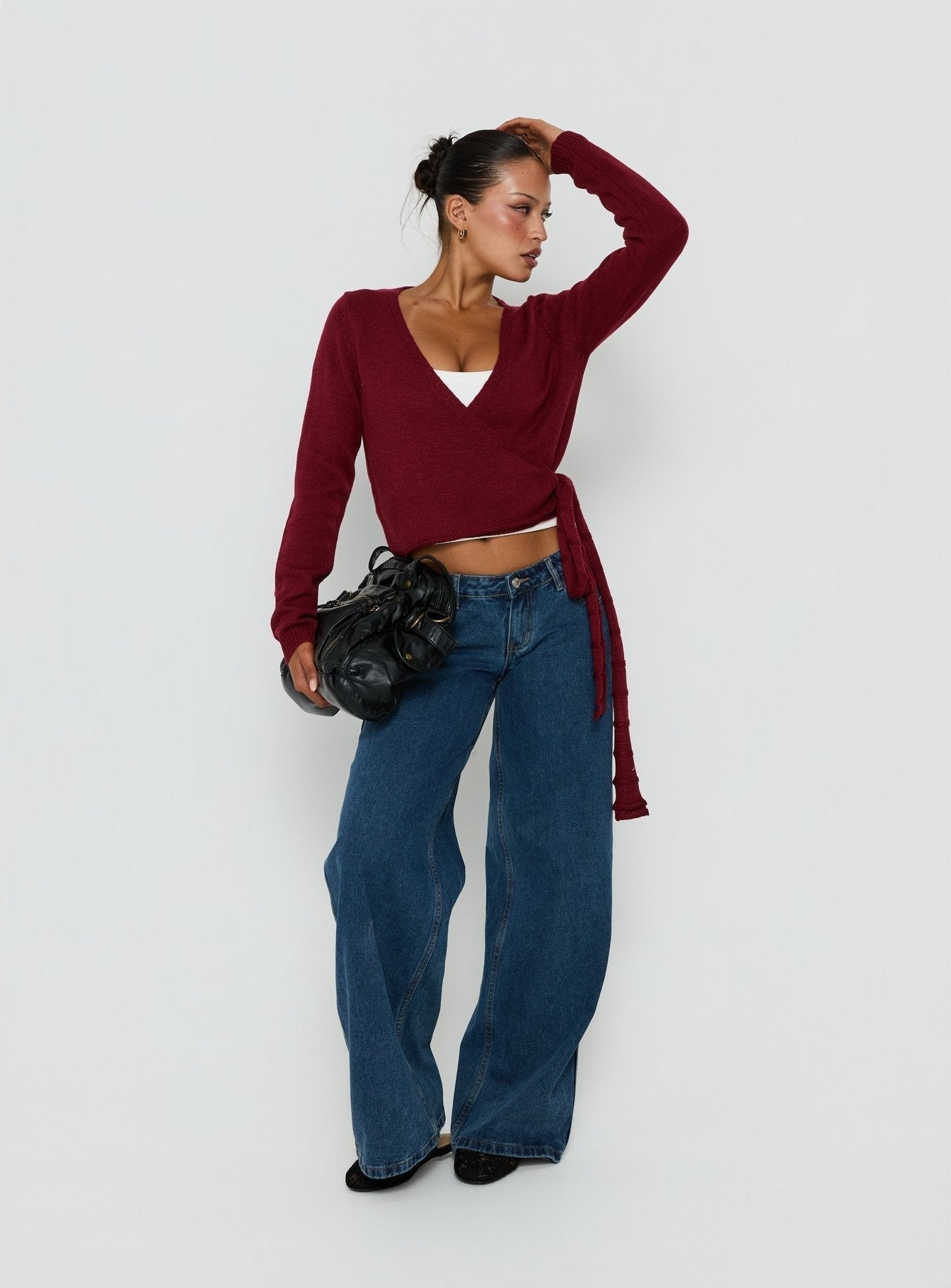 Tonee Wrap Knit Cardigan Burgundy