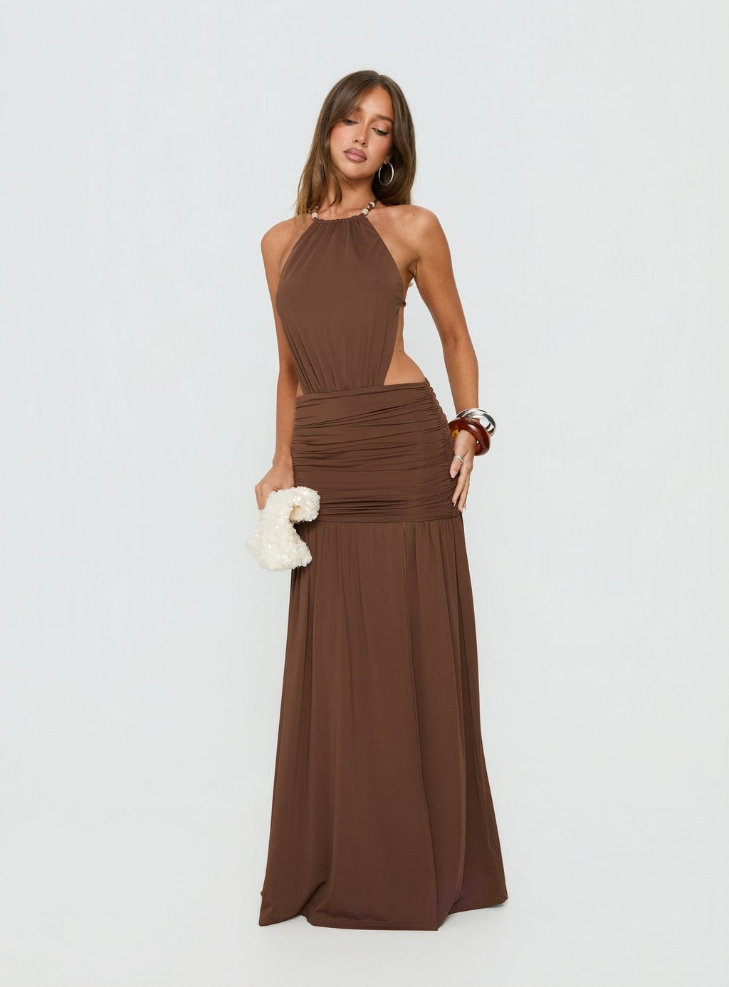 Tykaia Low Back Halter Maxi Dress Chocolate