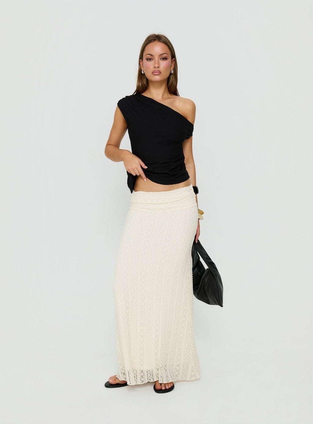 Kaylani One Shoulder Drape Top Black