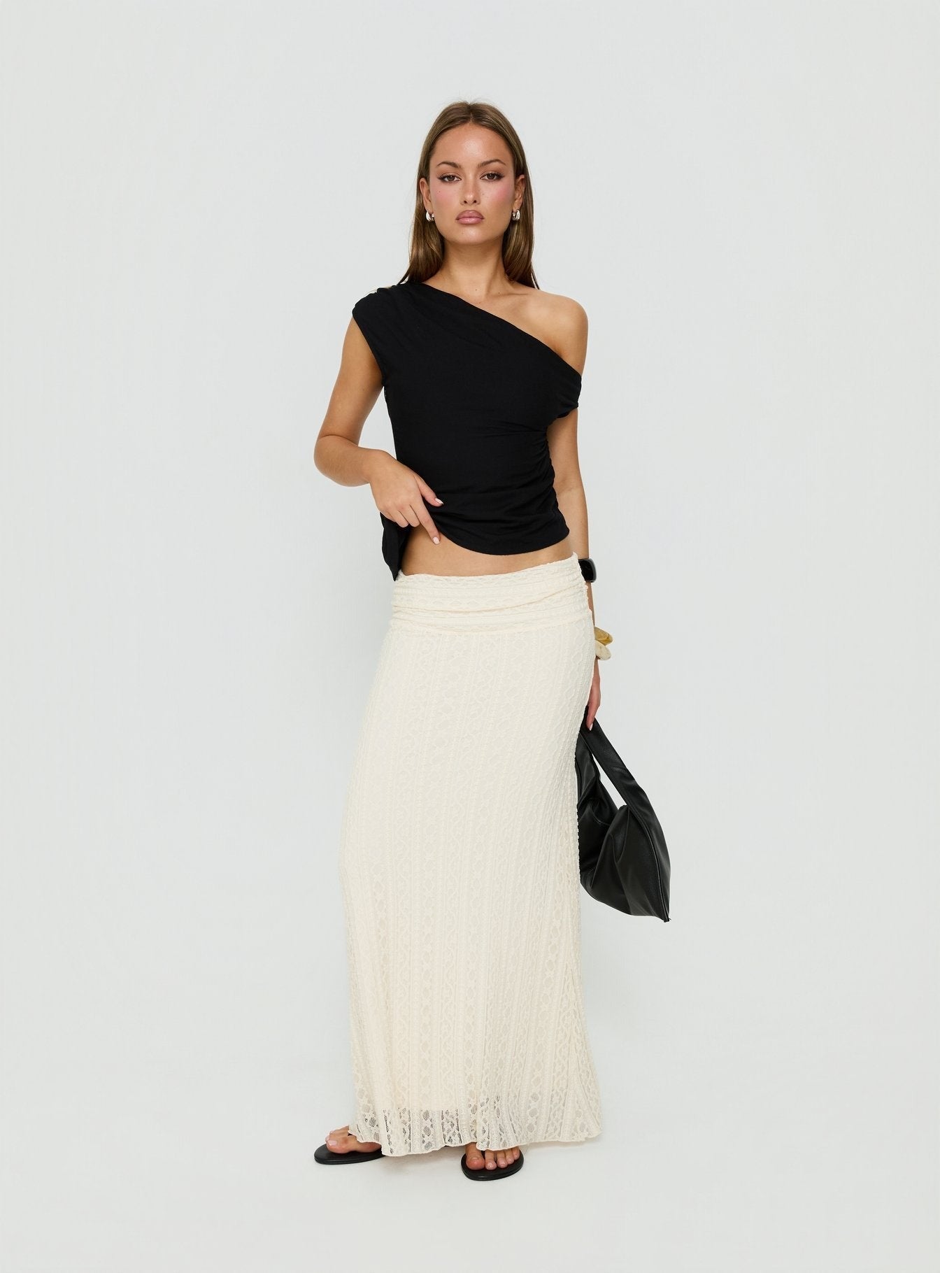 Kaylani One Shoulder Drape Top Black