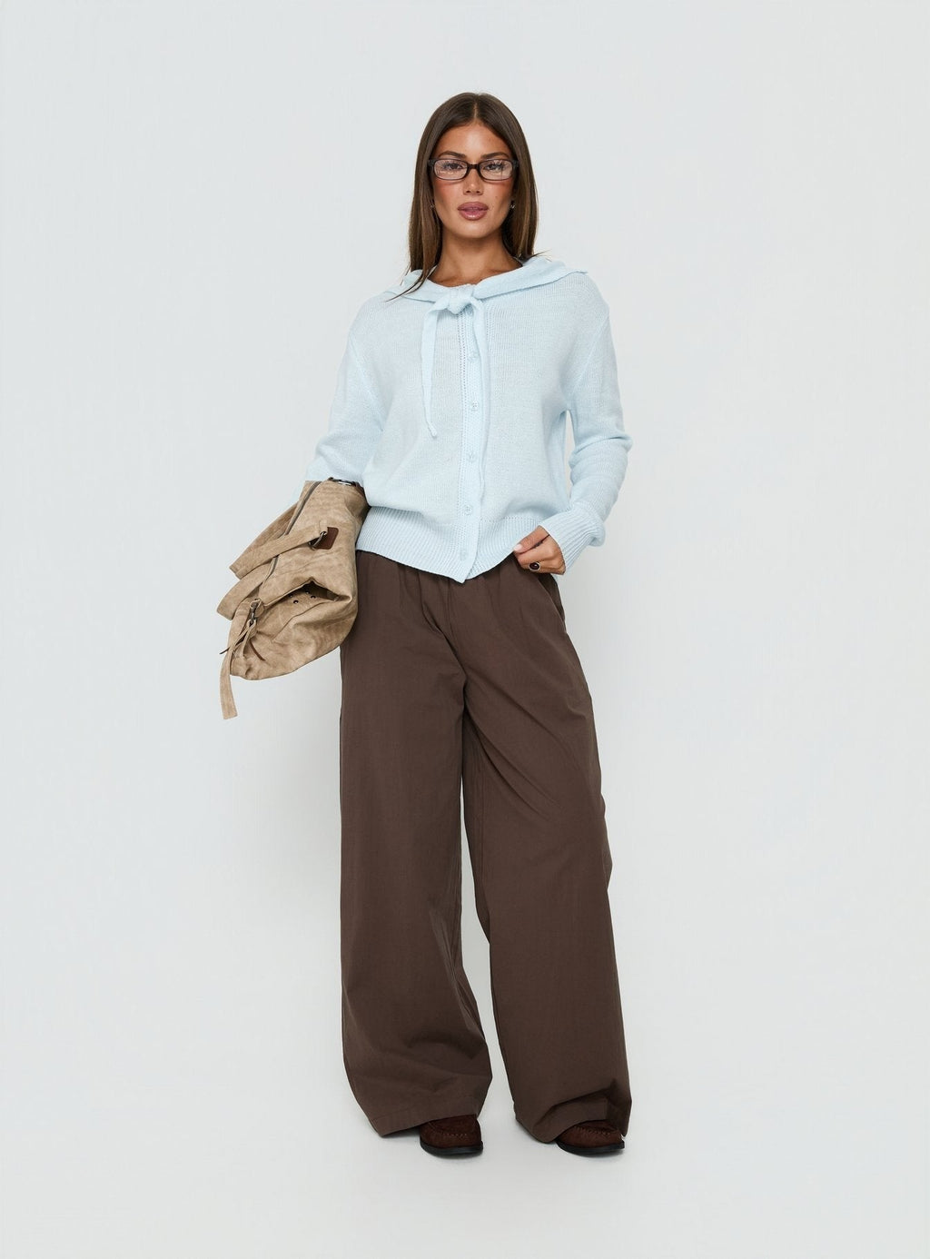 Pippy Scarf Tie Sweater Light Blue