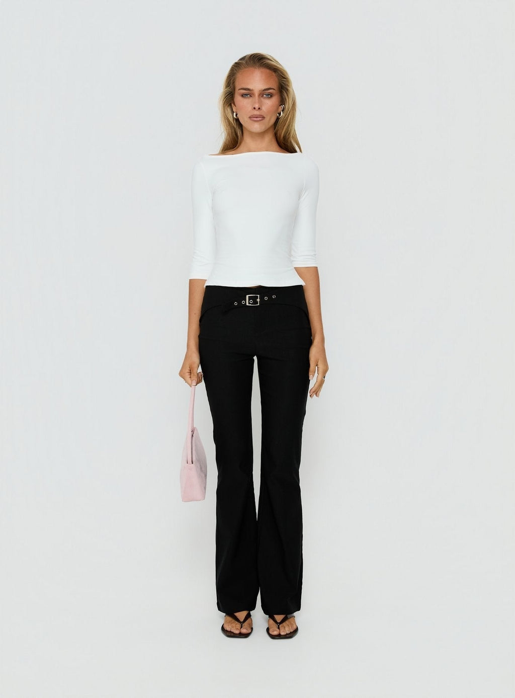 Viridian Belted Flared Pants Black