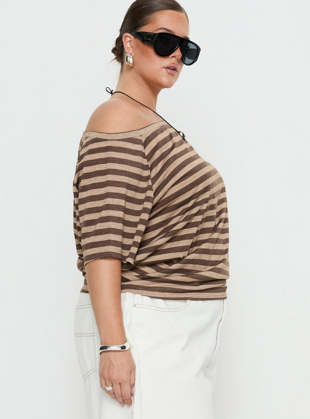 Icon Baby Off Shoulder Top Brown Stripe Curve