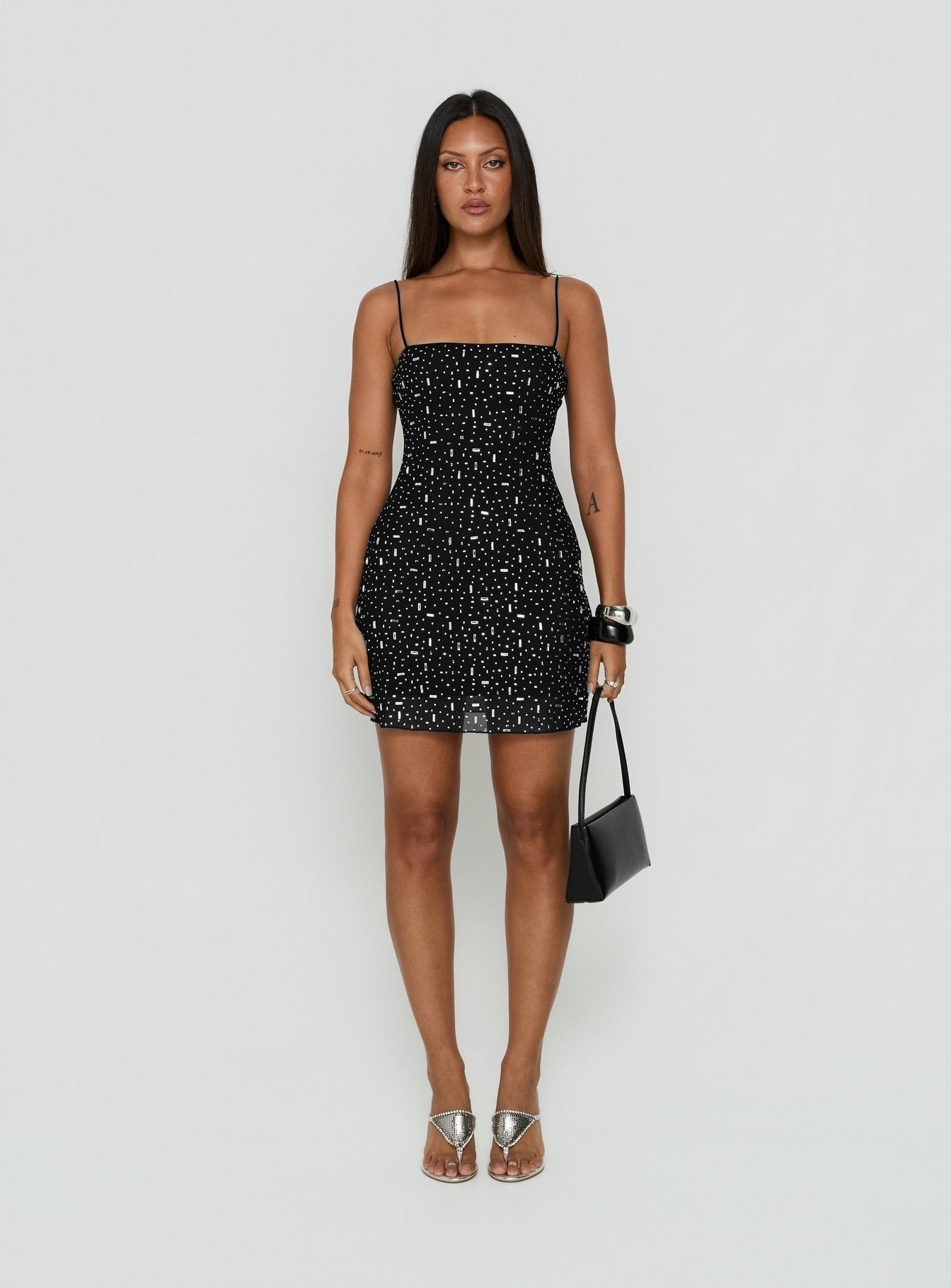 Anestassia Embellished Mini Dress Black