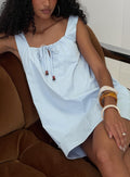 Barbel Square Neck Tie Detail Mini Dress Blue