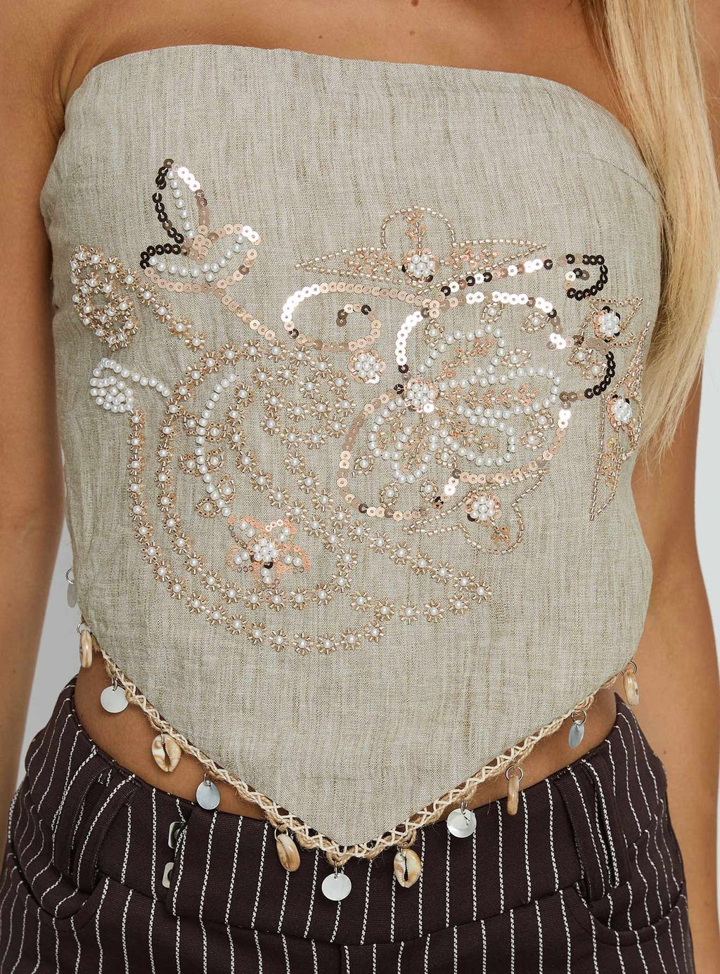 Aldonna Strapless Shell Detail Top Taupe
