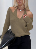 Sensibility Halter Detail Knit Sweater Green