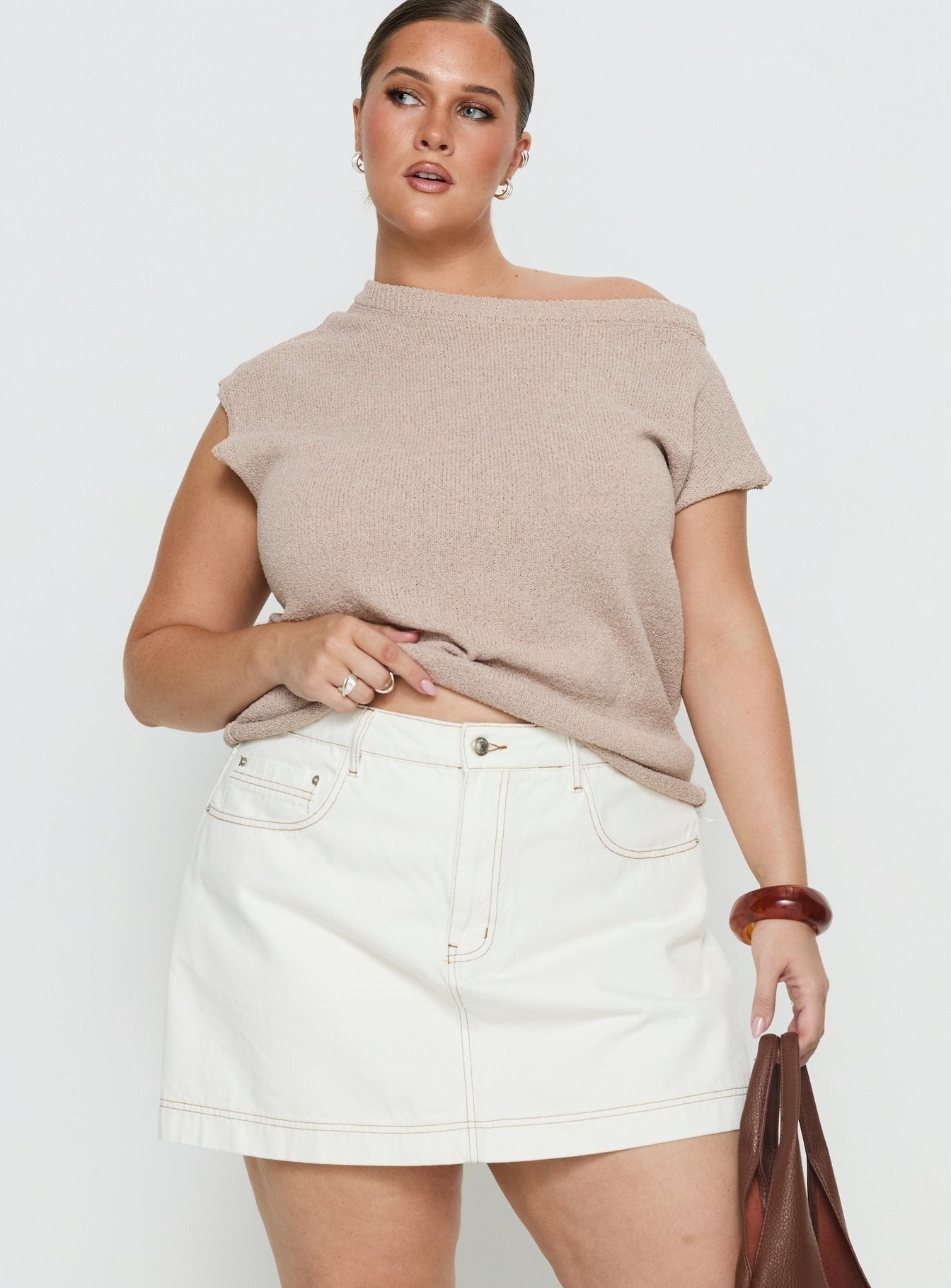 Katlynne Denim Mini Skort White Curve