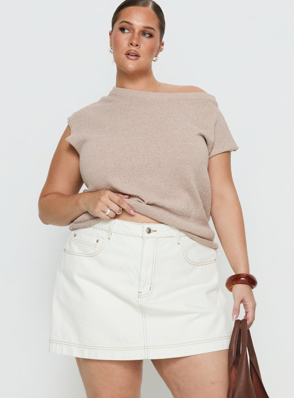 Katlynne Denim Mini Skort White Curve