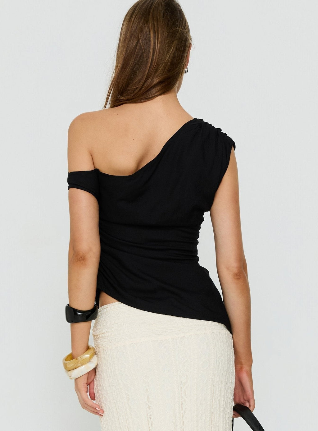 Kaylani One Shoulder Drape Top Black