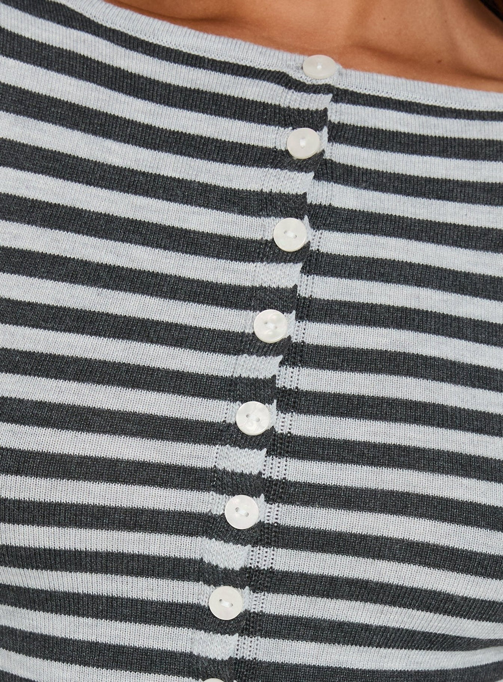 Vesira Button Detail Long Sleeve Knit Cardigan Stripe