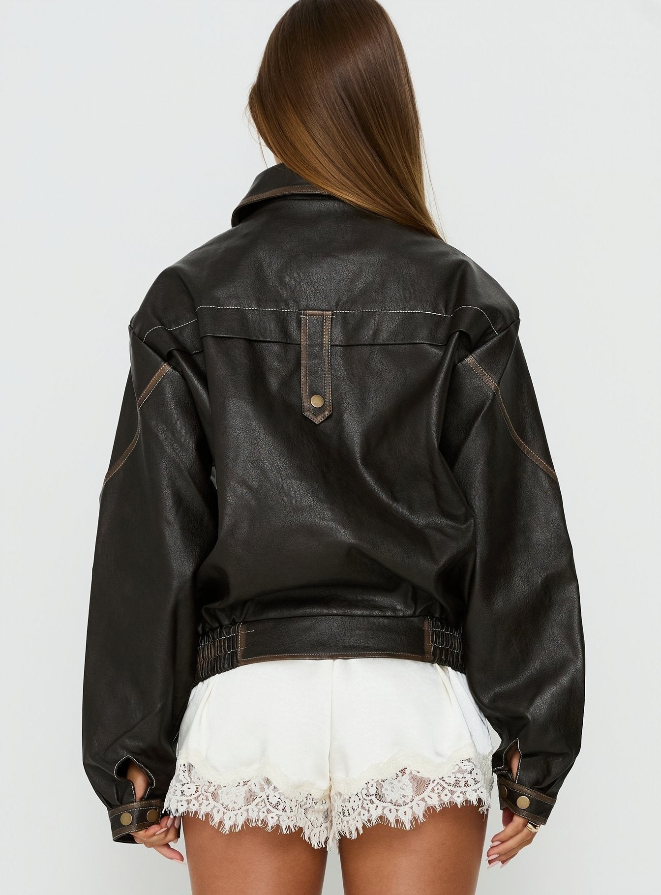 Jaxton Faux Leather Jacket Brown Petite