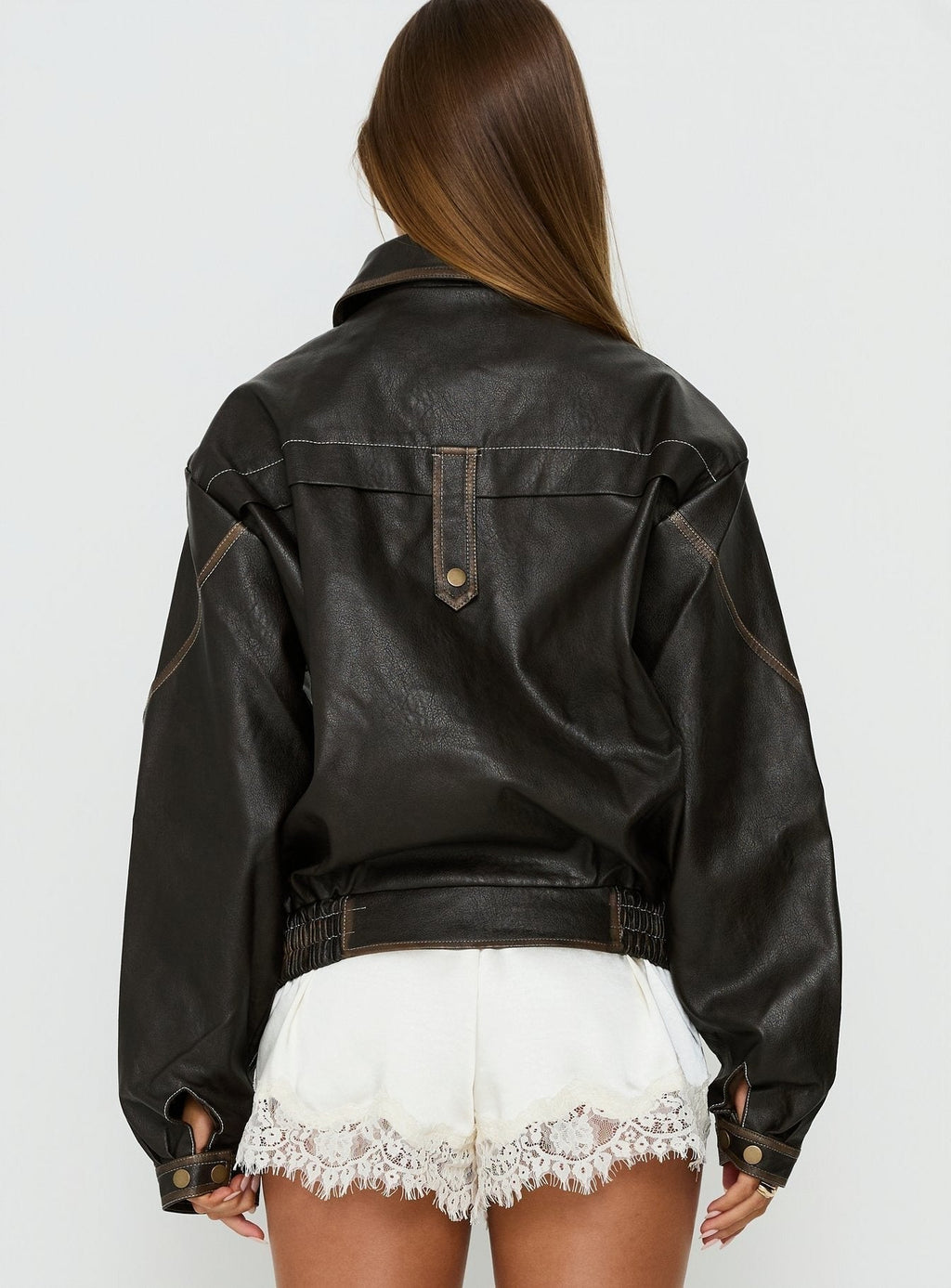 Jaxton Faux Leather Jacket Brown Petite