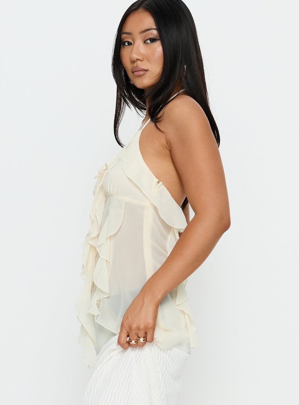 Dedra Sheer Frill Top Cream