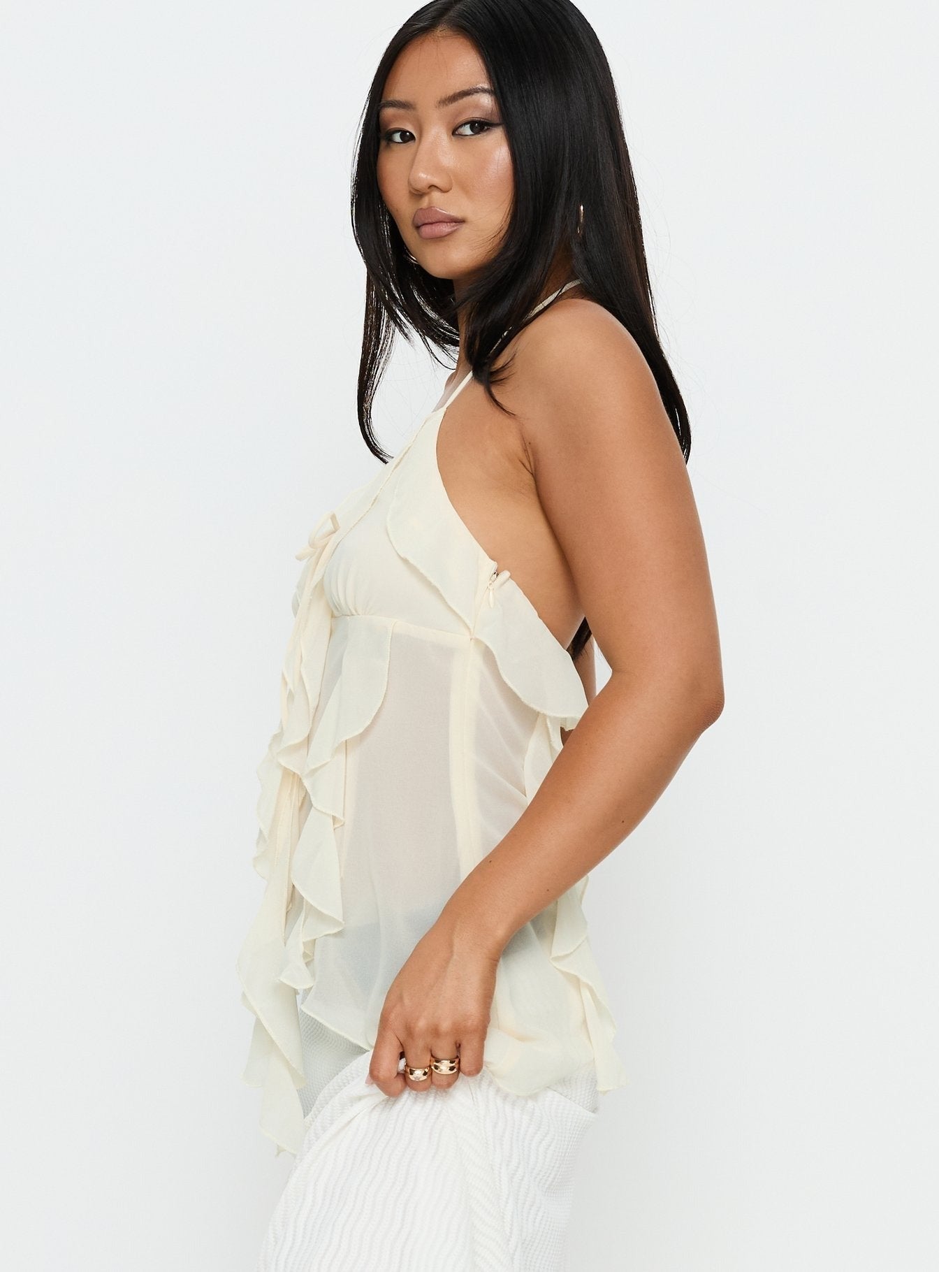 Dedra Sheer Frill Top Cream