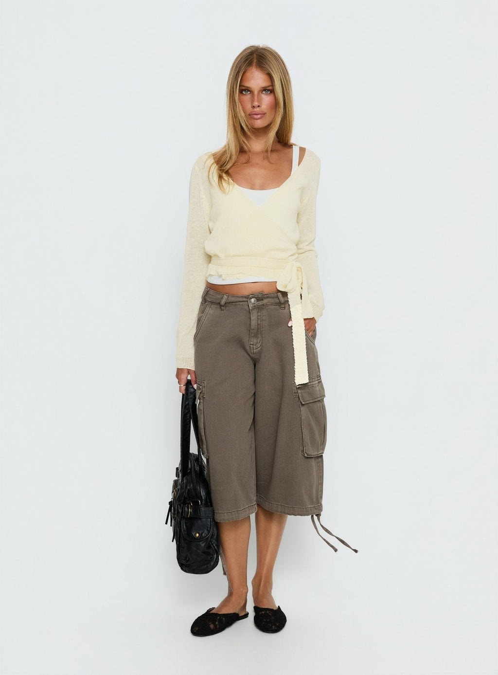 Tonee Sheer Wrap Knit Cardigan Butter Cream