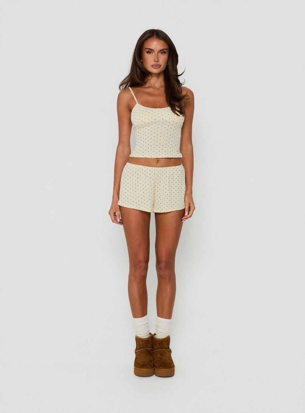 By Nightfall Pointelle Sleep Tank Top Cream Polka Dot