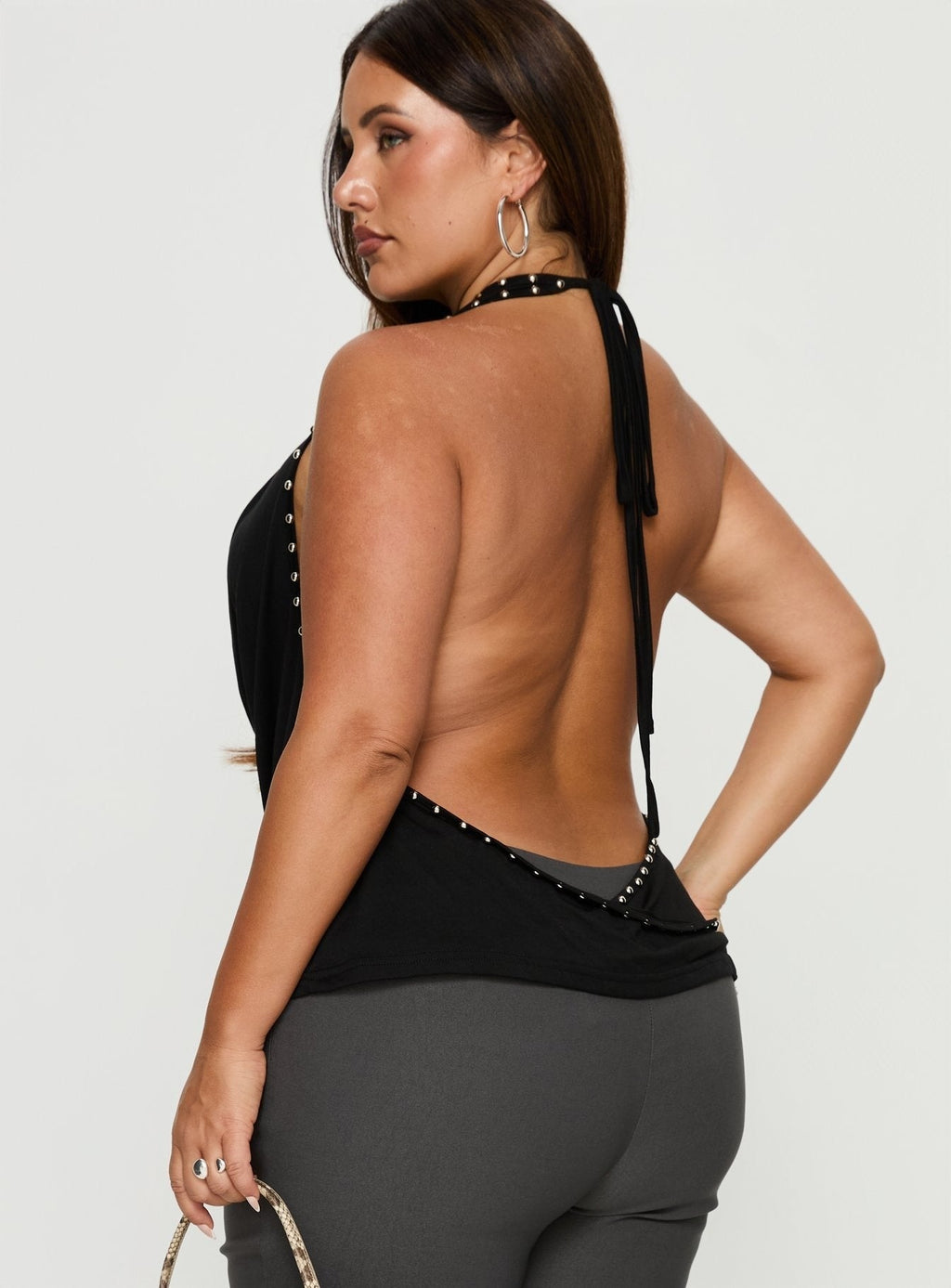 Khoda Studded Halter Top Black Curve