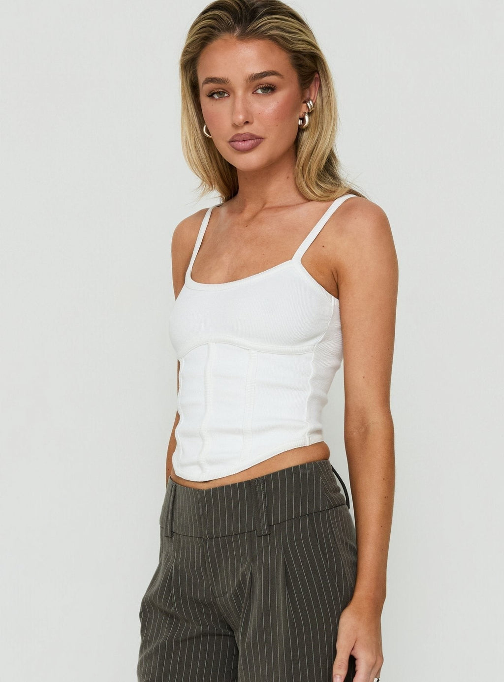 Clarenzia Ribbed Corset Top White