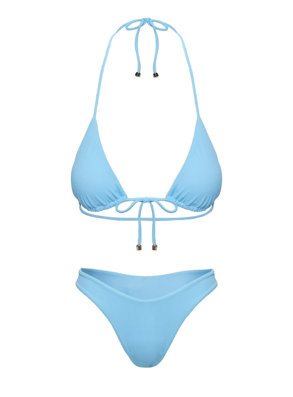 Sea Shore Triangle Tie Front Bikini Top Blue