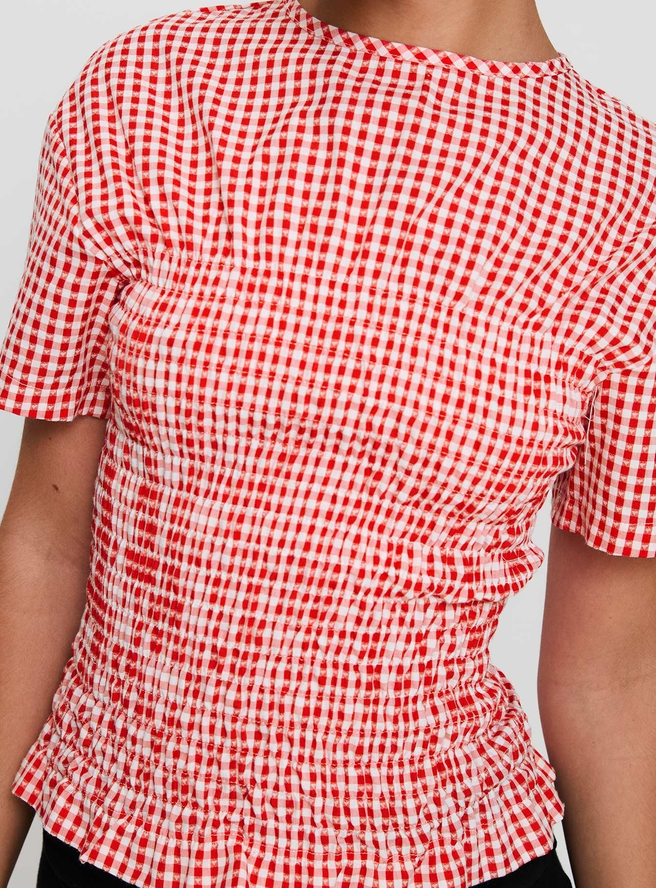 Maybe Tomorrow Ruched Top Red Check
