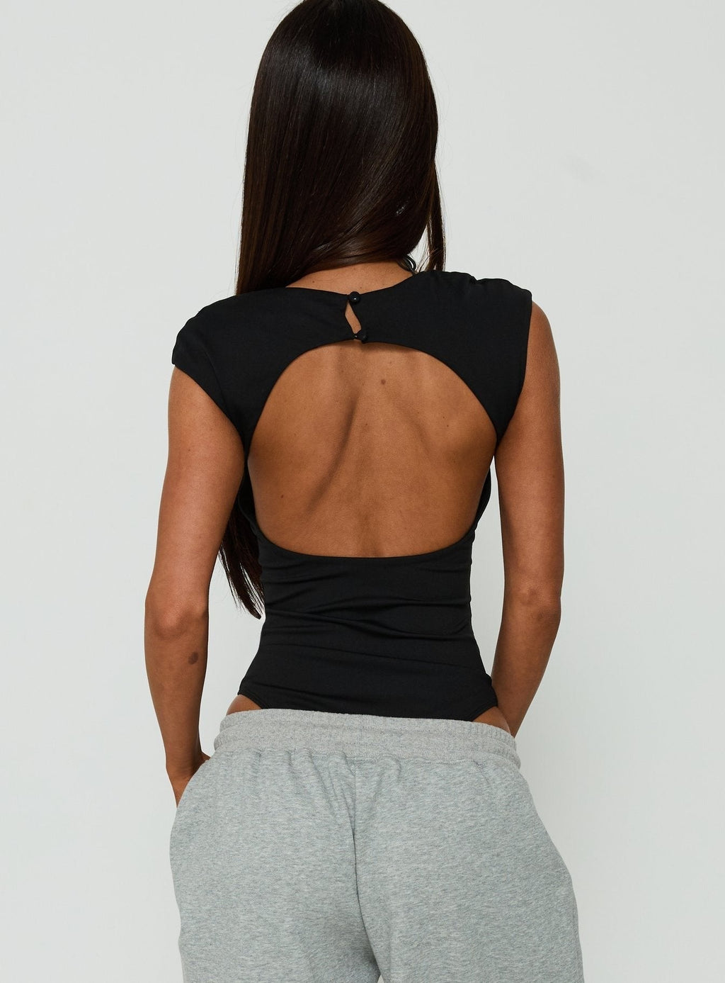 Fabienna Scoop Neck Cap Sleeve Bodysuit Black