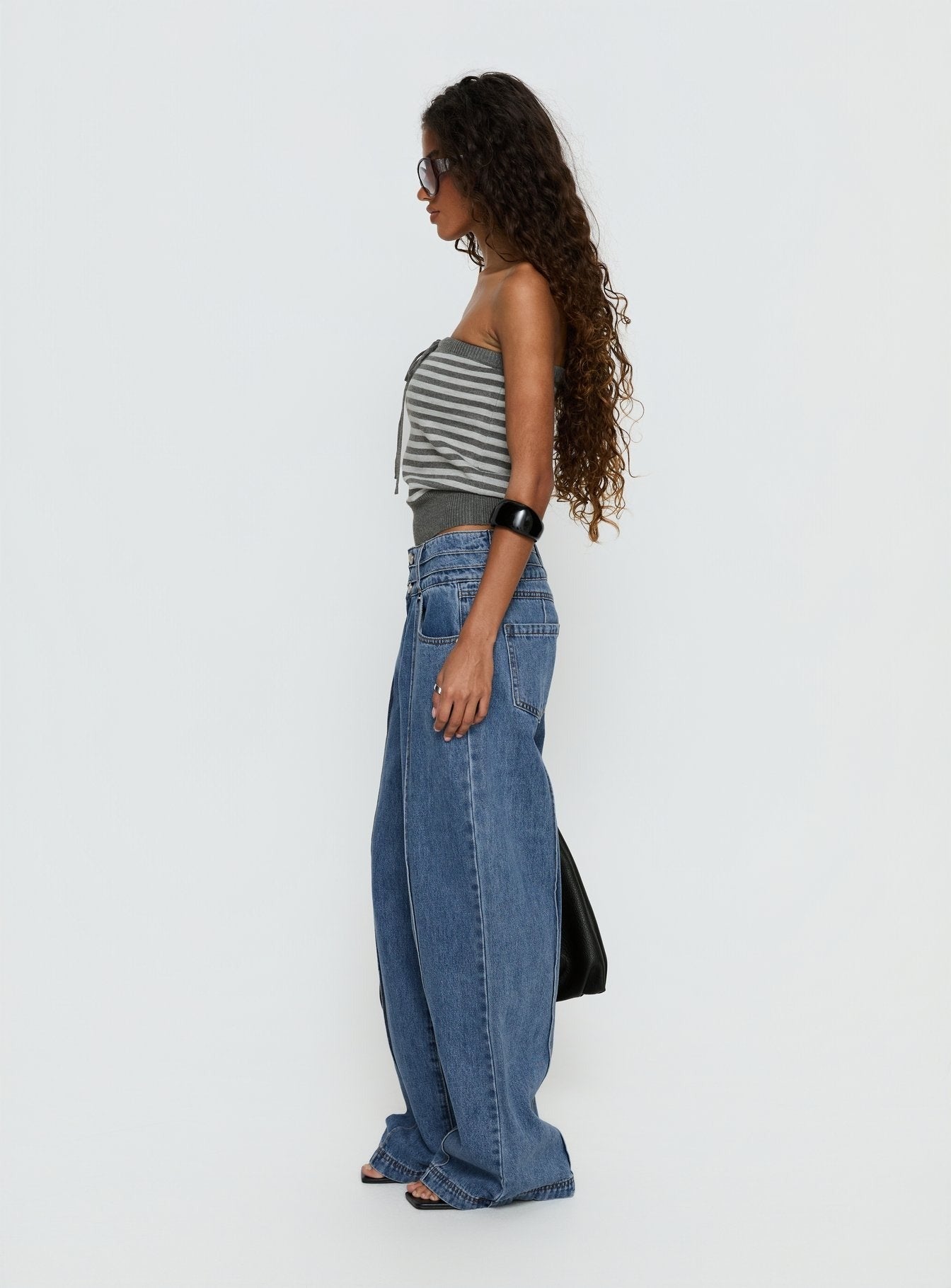 Hannalee Low Rise Wide Leg Jeans Mid Blue Wash