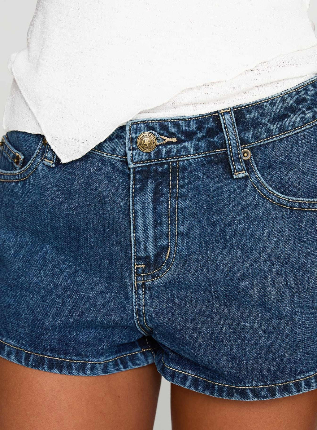 Dreamful Low Rise Mini Denim Shorts Dark Blue Wash