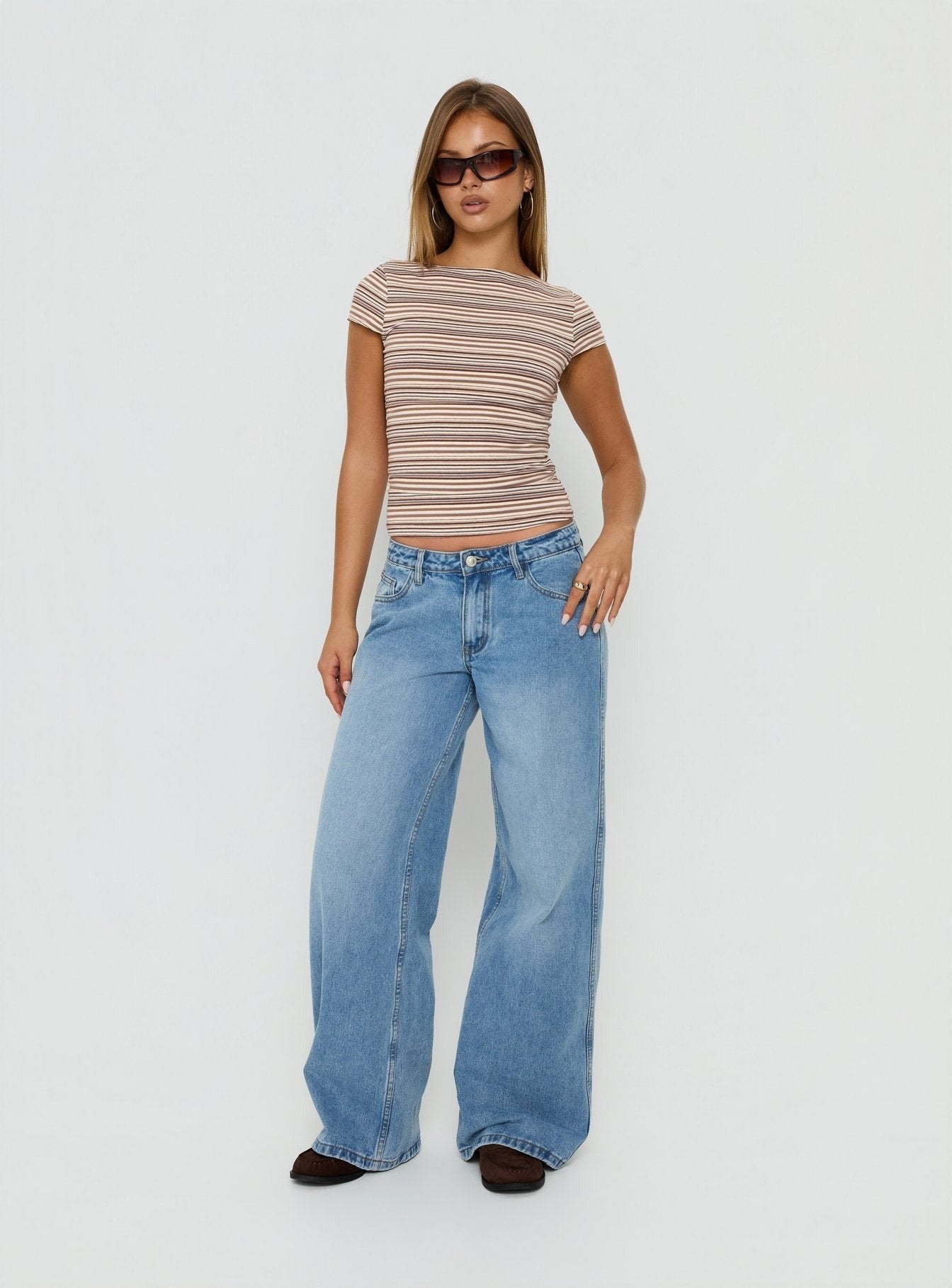 Nyren Low Back Boatneck Top Multi Stripe